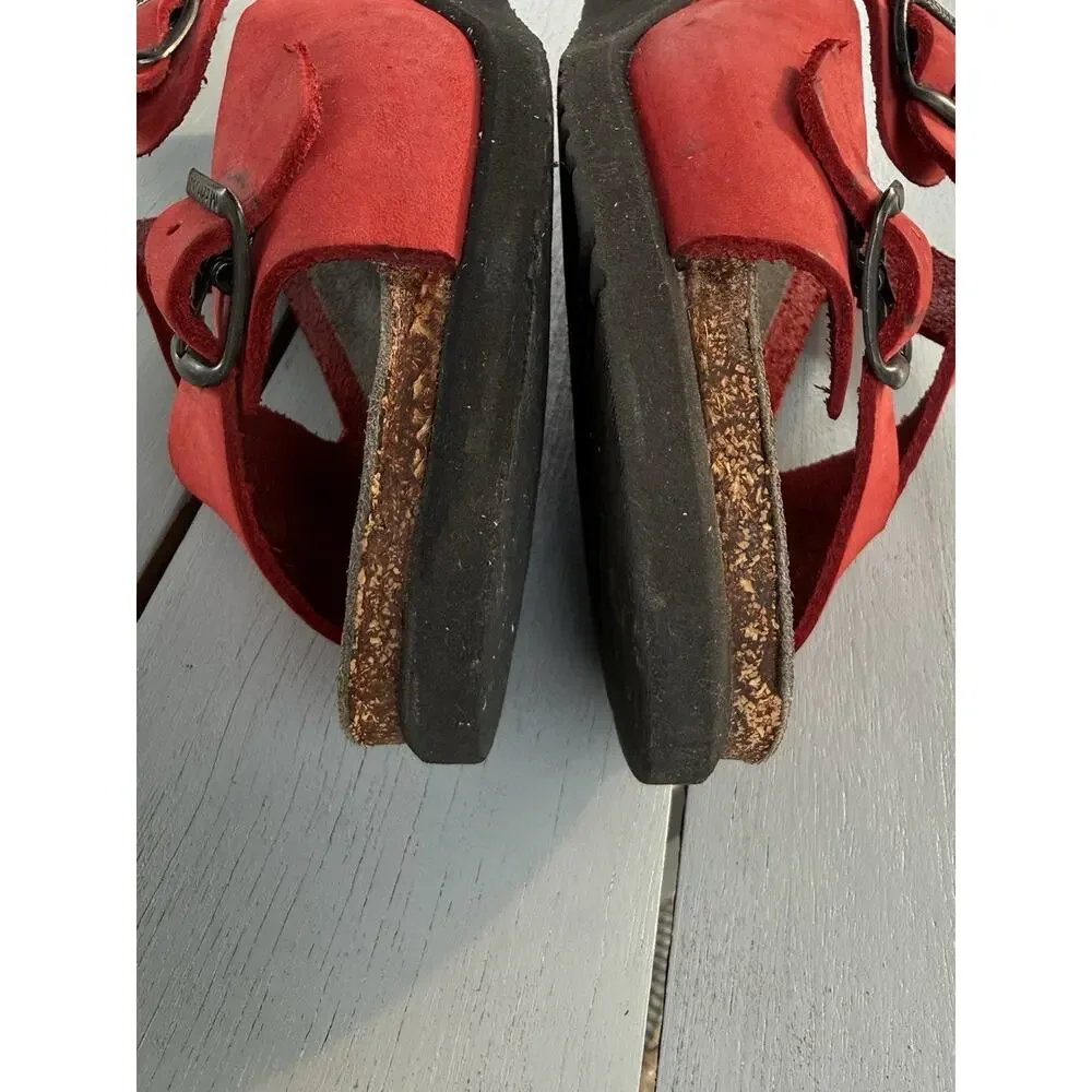 Mephisto Red Leather Nubuck Wedge Slide Sandals Shoes Womens Size EU 38 US 7